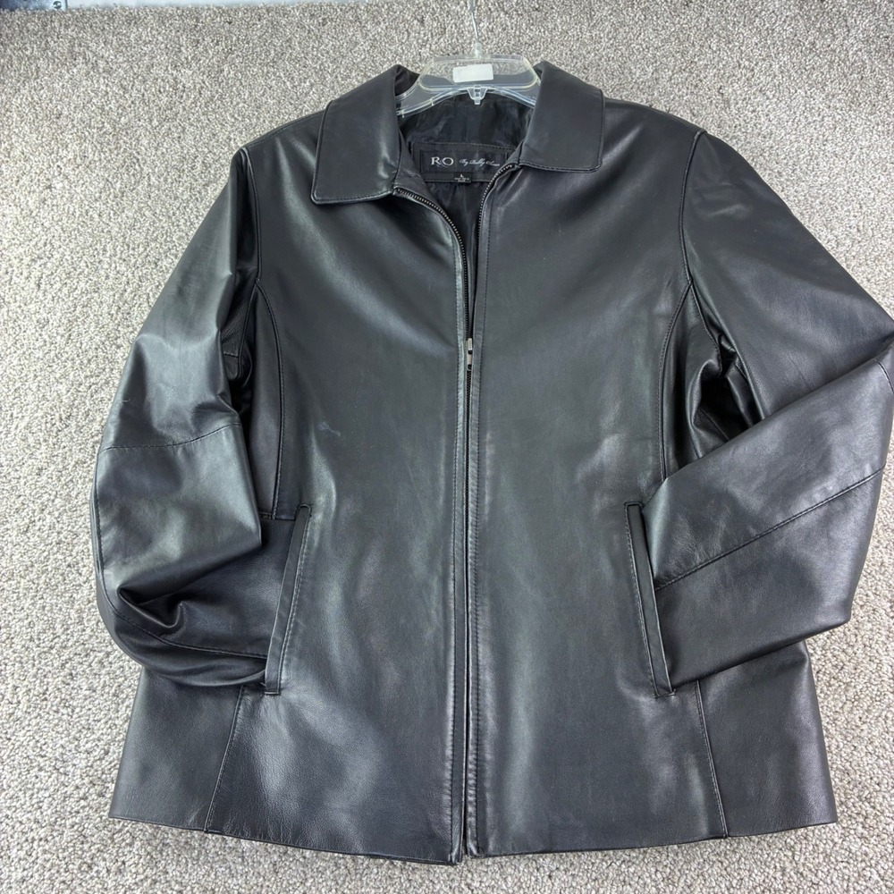 R&O by Reilly Olmes Leather Jacket Womens Large Black Zip Up Minimalist Y2K 90s